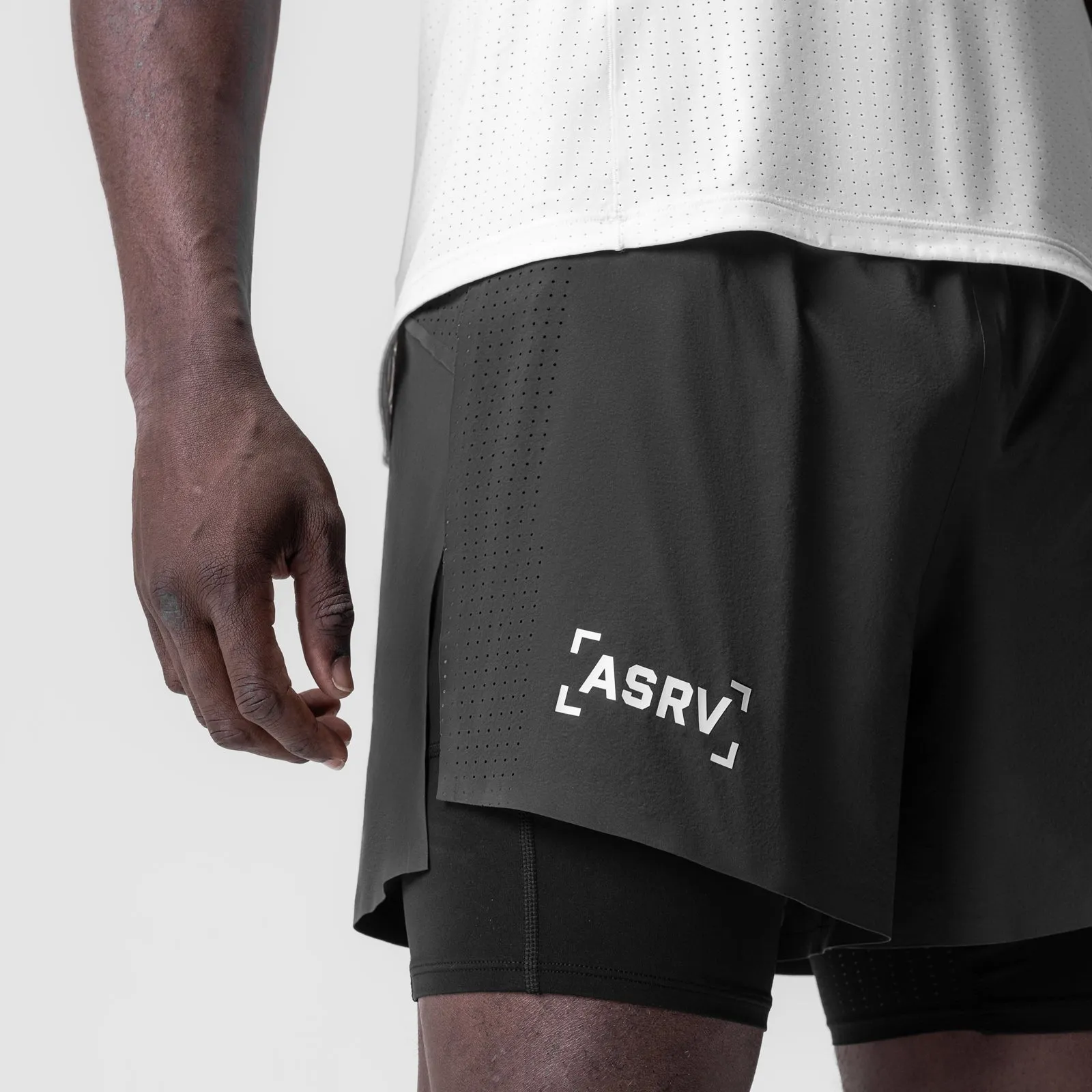 0951. Aerotex? 4" High Split Liner Short - Space Grey Seam Free Construction Durable Material
