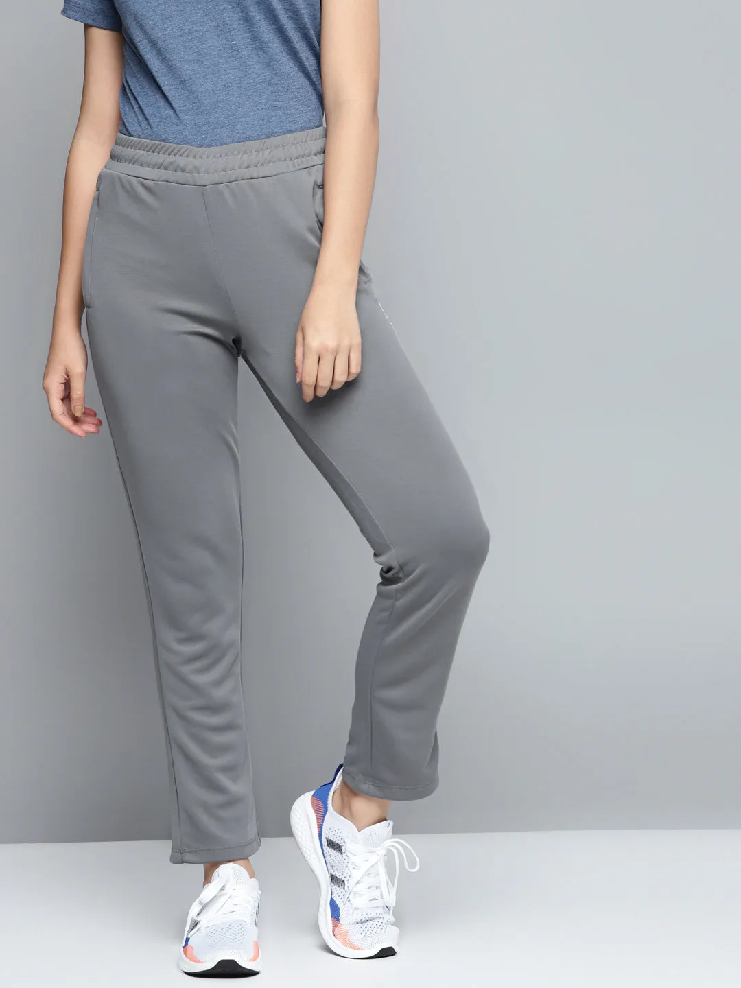 Alcis Women Grey Solid Track Pants Stretchy Material Premium Stretch