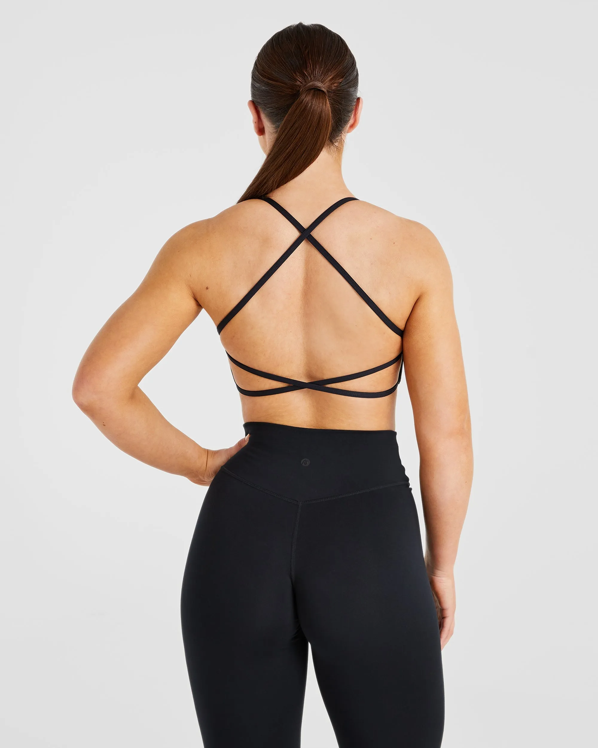 Essential Crossback Sports Bra - Black Wide Underband Support Flexible