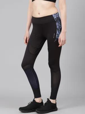 Plus Size Flexible Wear Easy Motion Alcis Women Black Printed Detail Training Tights