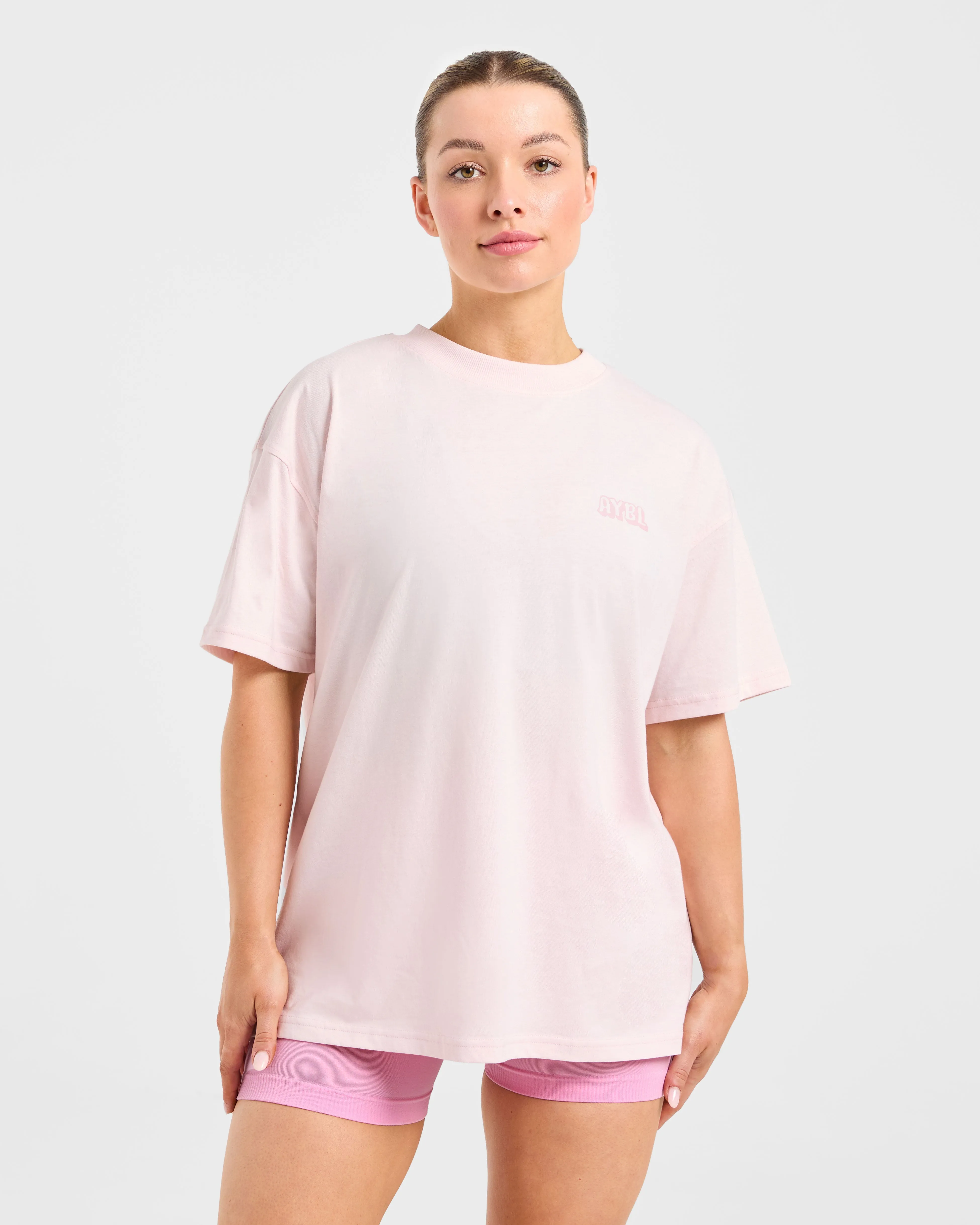 Non Tapered Leg AntiStatic Treatment Gym Girl Era Oversized T Shirt - Pink