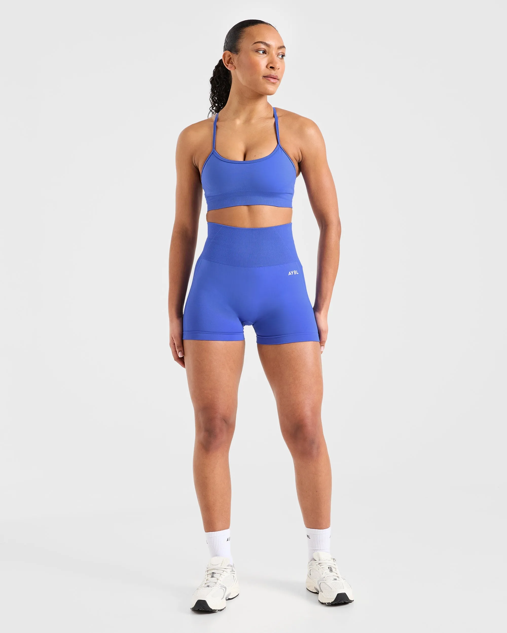 Empower Seamless Sports Bra - Cobalt Supportive structure Geometric workout gear