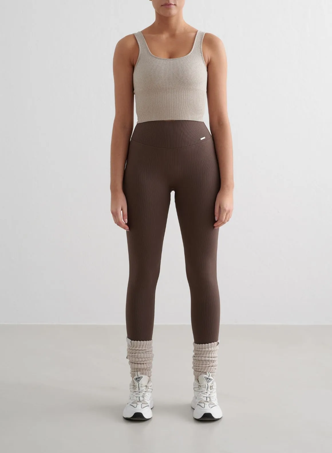 Macchiato Ribbed Seamless Tights Stretch Fit Yoga Class Layered Overlay Design