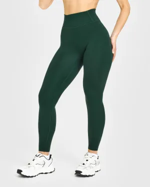 For Teens Stretch Fit Timeless High Waisted Leggings with White Logo | Racing Green Dry Touch