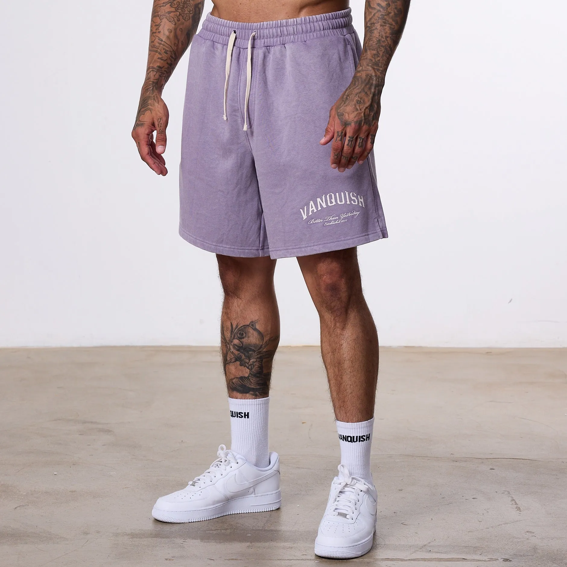 colorful Rubberized Waist Grip Vanquish Better Than Yesterday Washed Purple Sweat Shorts