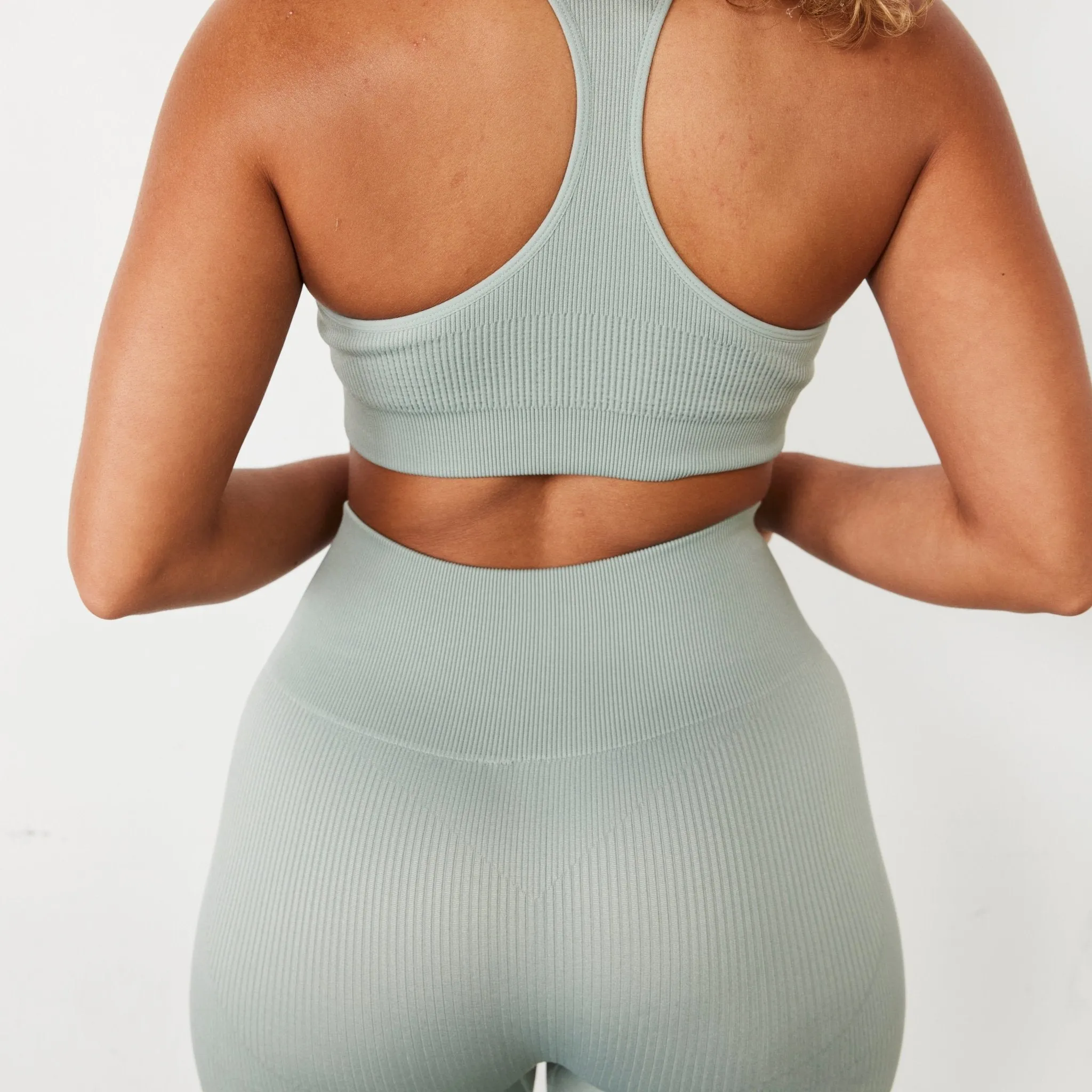 Supportive Closure coordinate with other items Vanquish Ribbed Seamless Slate Grey Racer Back Bra