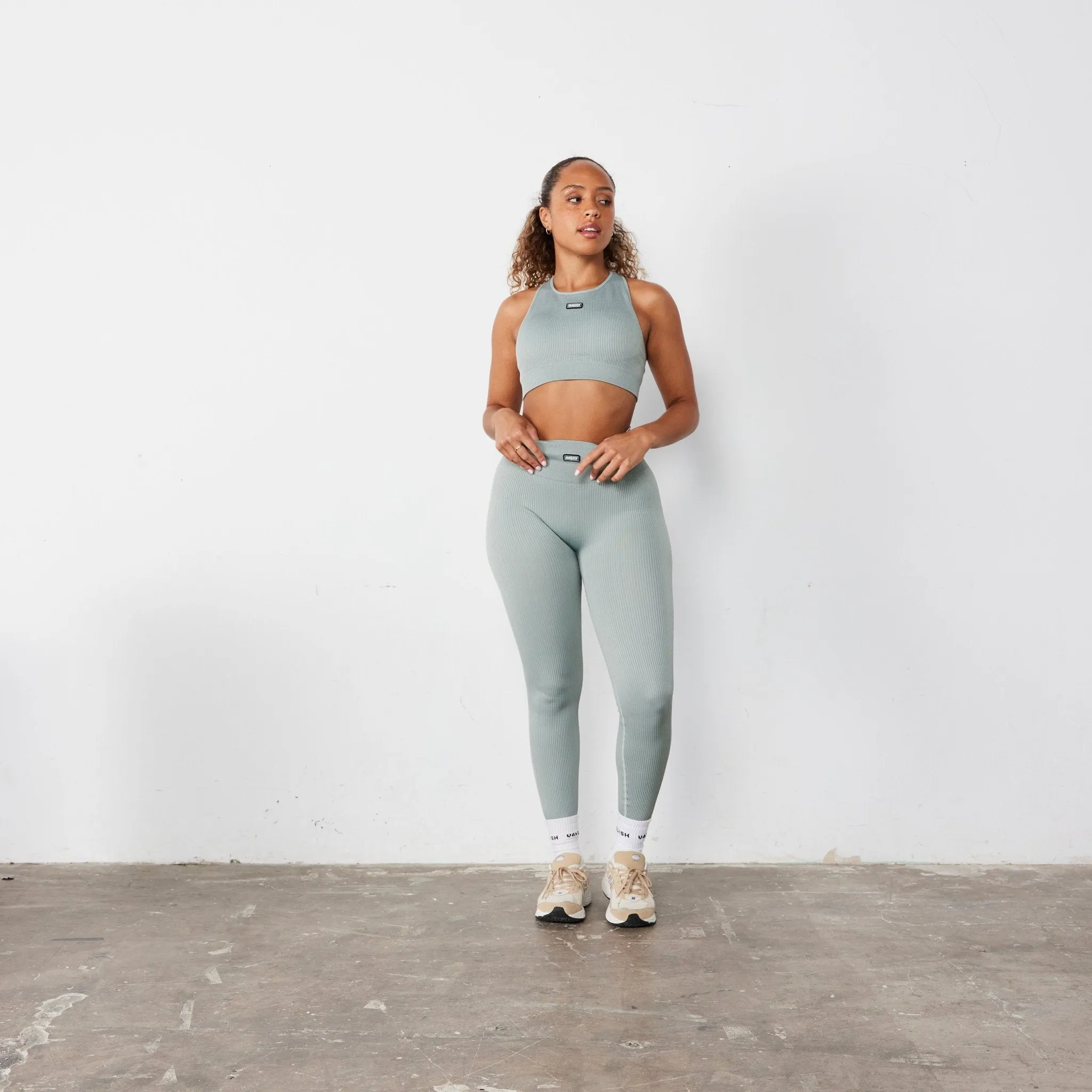 Sweat Guard Technology Vanquish Ribbed Seamless Slate Grey Racer Back Bra