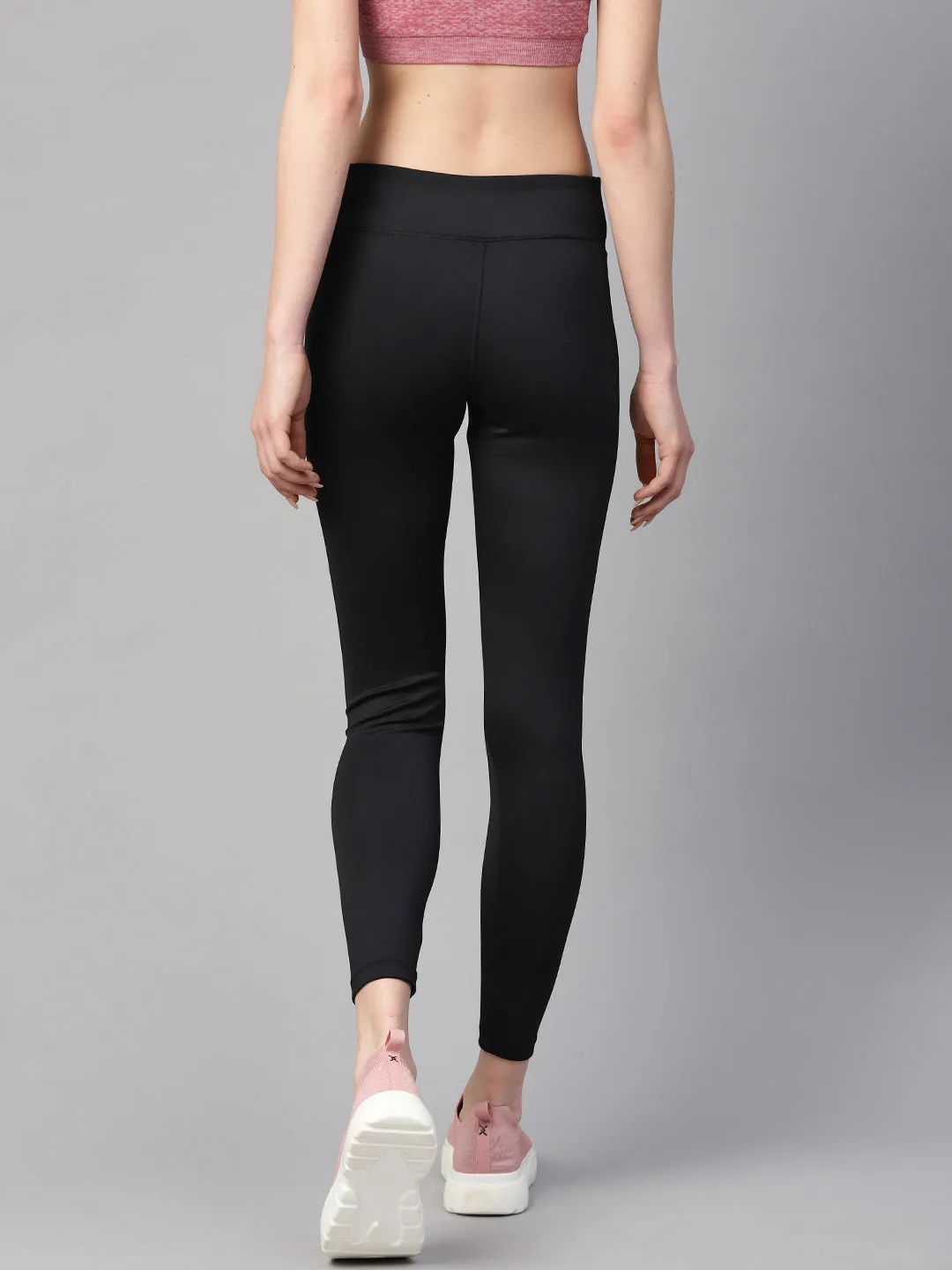 Alcis Women Black Solid Tights Fade Resistant Budget Friendly Non Bunching
