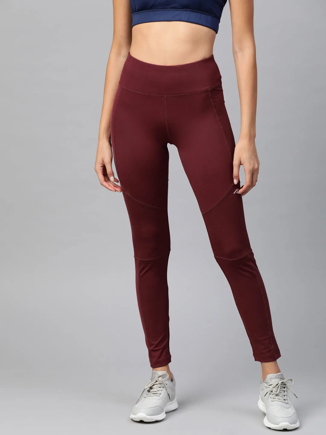 AlcisWomen Maroon Solid Cropped Tights Compression Support Travel Enthusiast