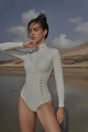 Quick Release Buckle Closure Long Sleeve Open Back Laser Cut Surfsuit