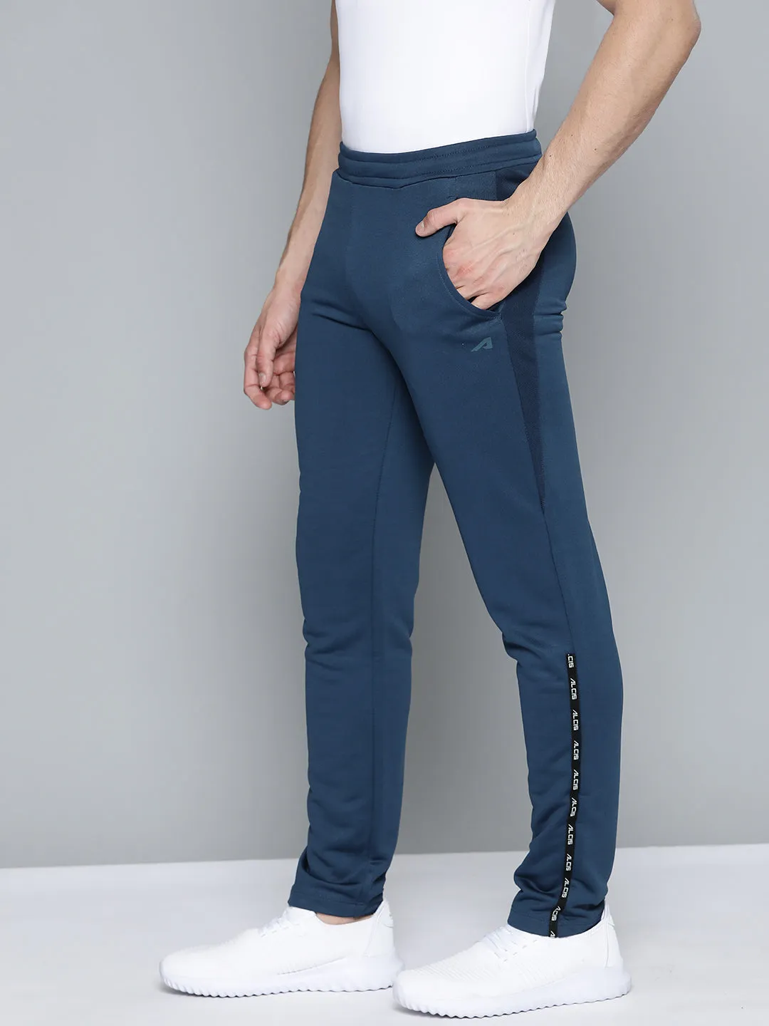 Alcis Men Navy Blue Slim Fit Solid Training Track Pants Functional Look