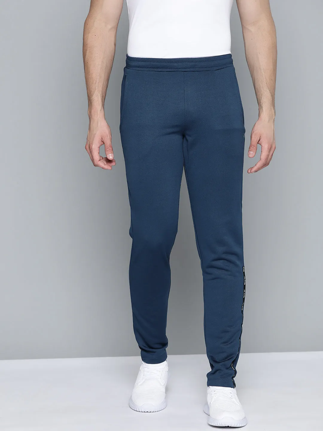 Stain Resistant Weave Alcis Men Navy Blue Slim Fit Solid Training Track Pants