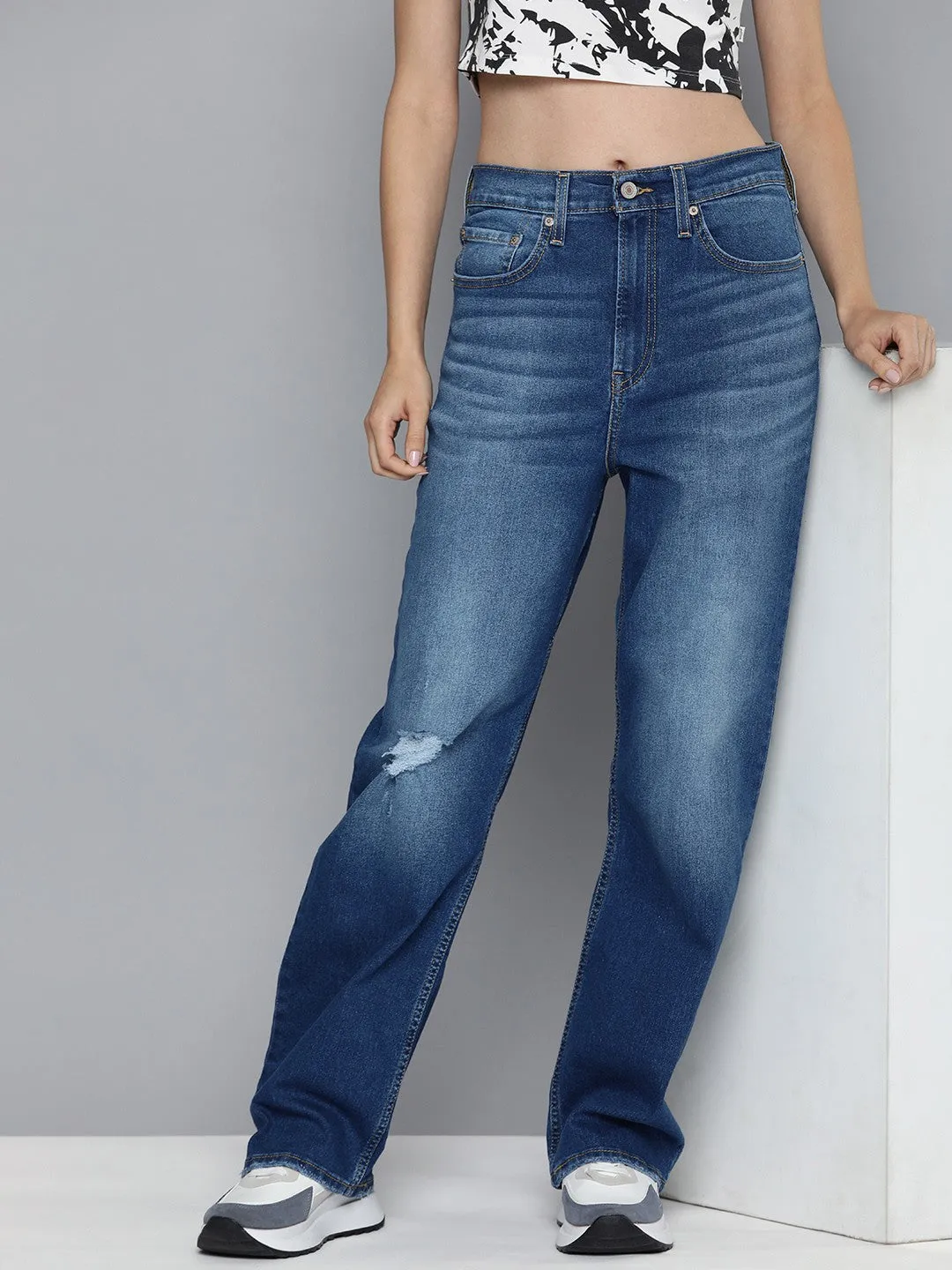 Women's Blue Ribcage Straight Fit High Rise Jeans Artist Vibe Everyday