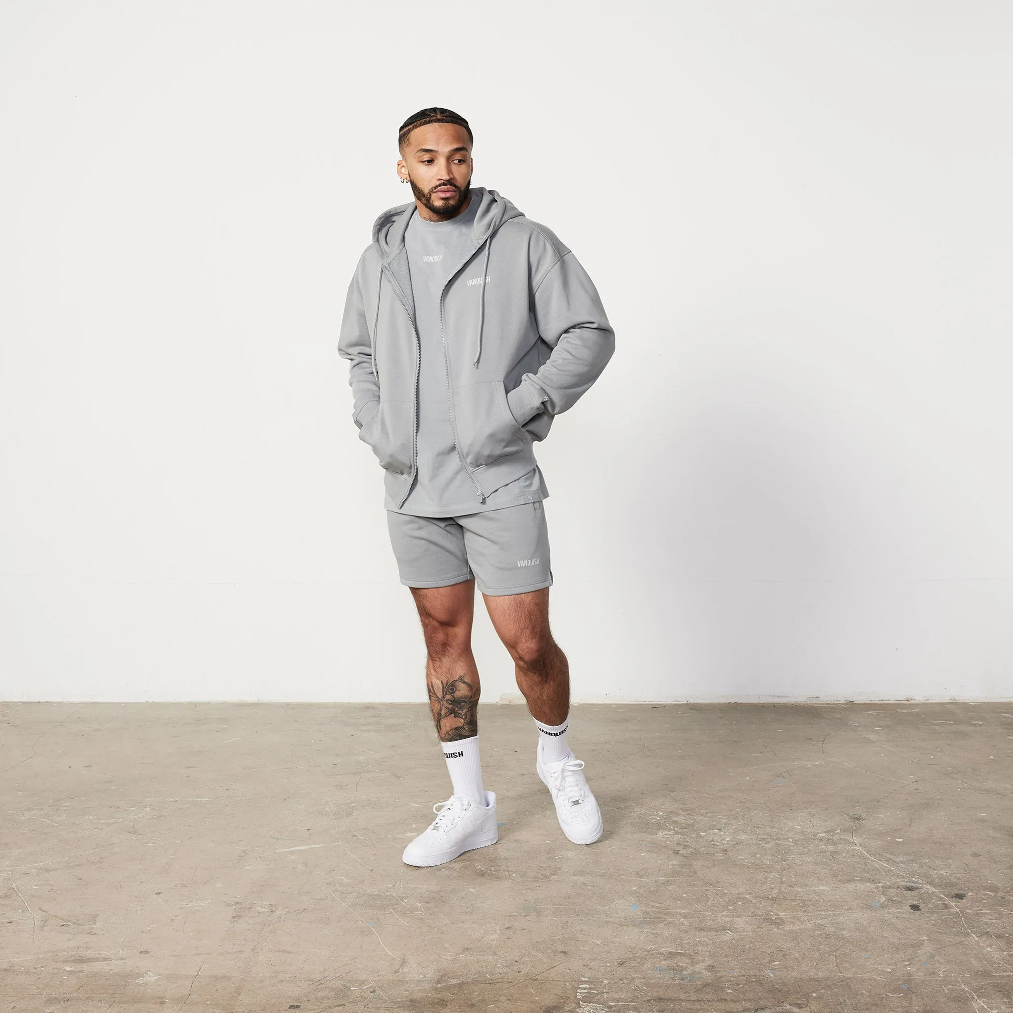 Vanquish Essential Steel Grey Oversized Full Zip Hoodie Athleisure Wear Y2K Style