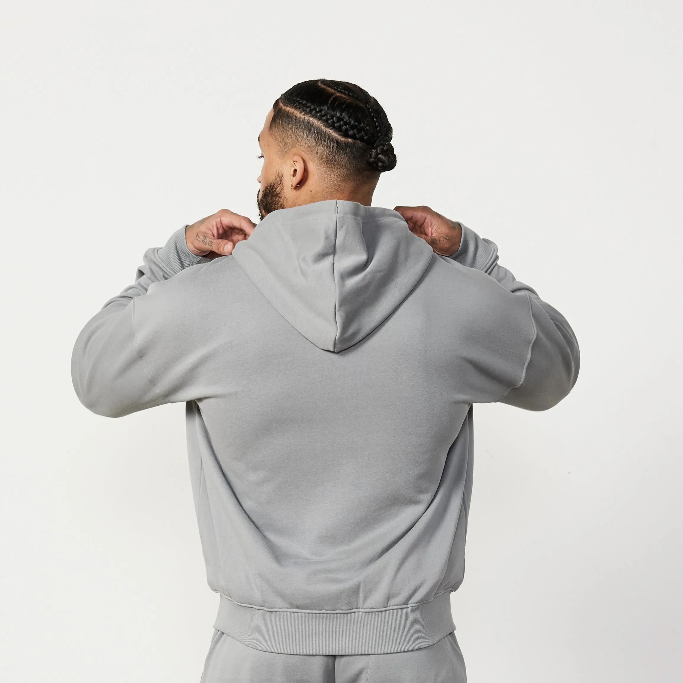 Vanquish Essential Steel Grey Oversized Full Zip Hoodie school wear Feathery accents