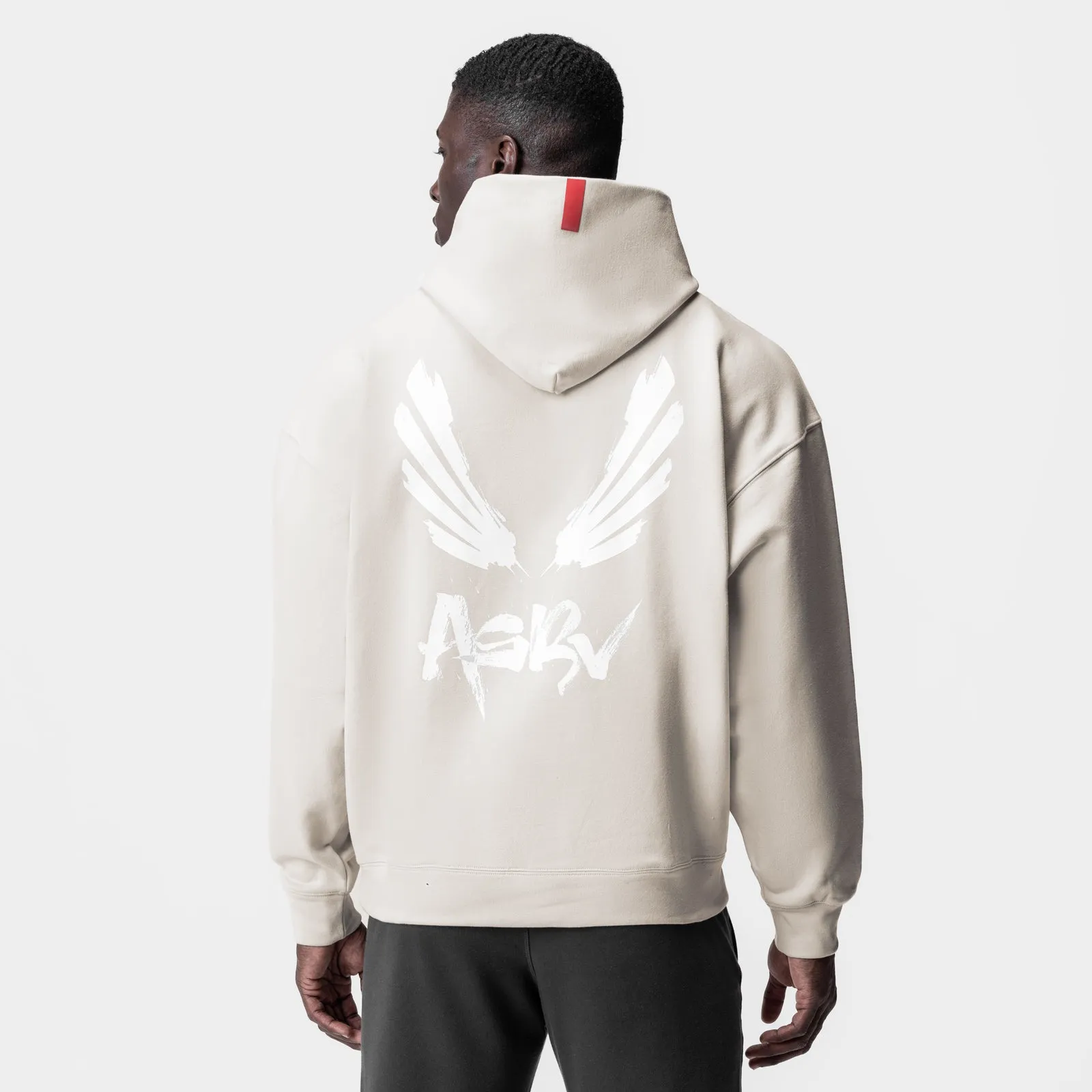 0874. Tech-Terry? Zip Pocket Hoodie - Stone/White "Brush Wings/ASRV" Half Moon Collar Bison like