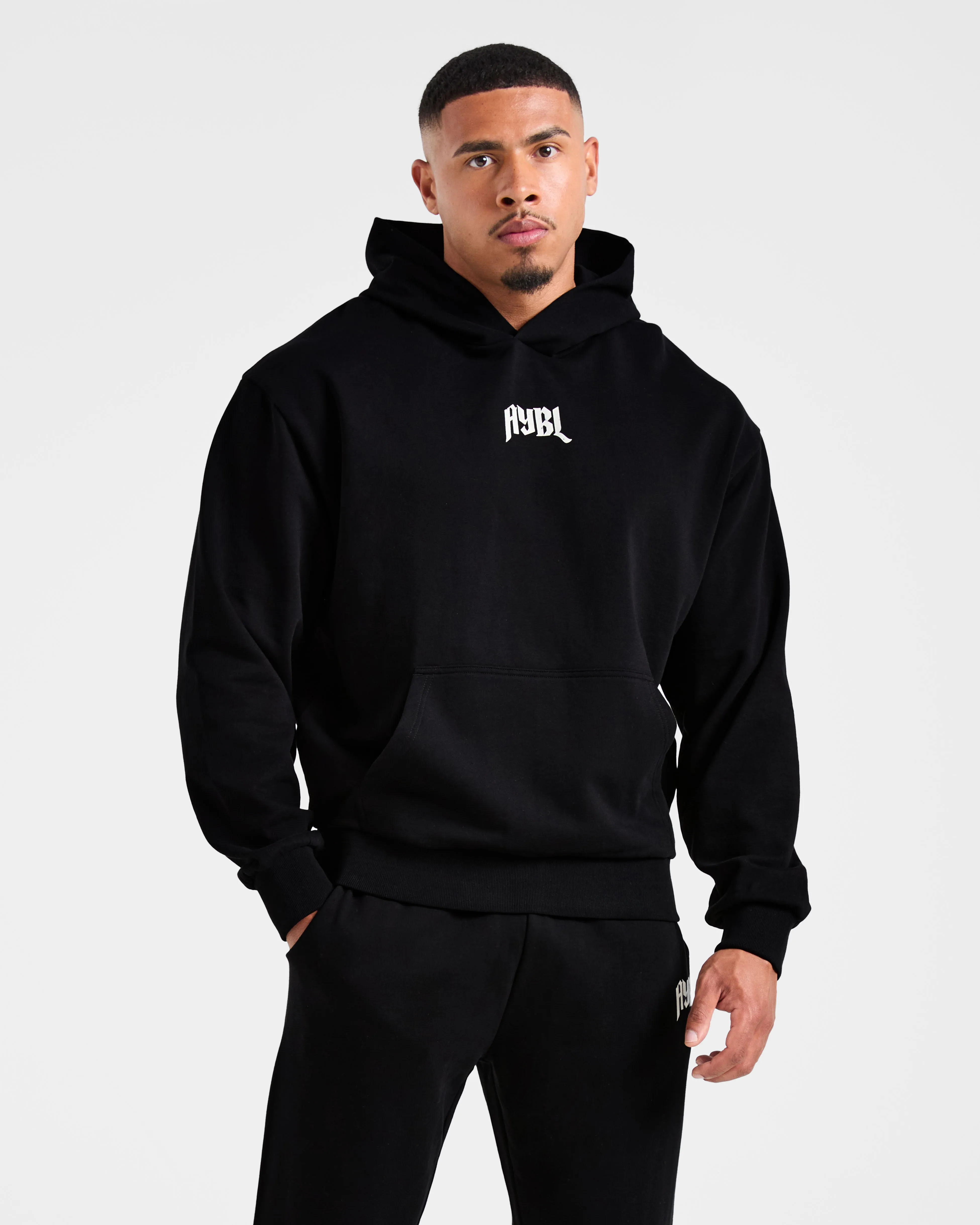 Cropped Style Lifting Club Gothic Oversized Hoodie - Black/Off White