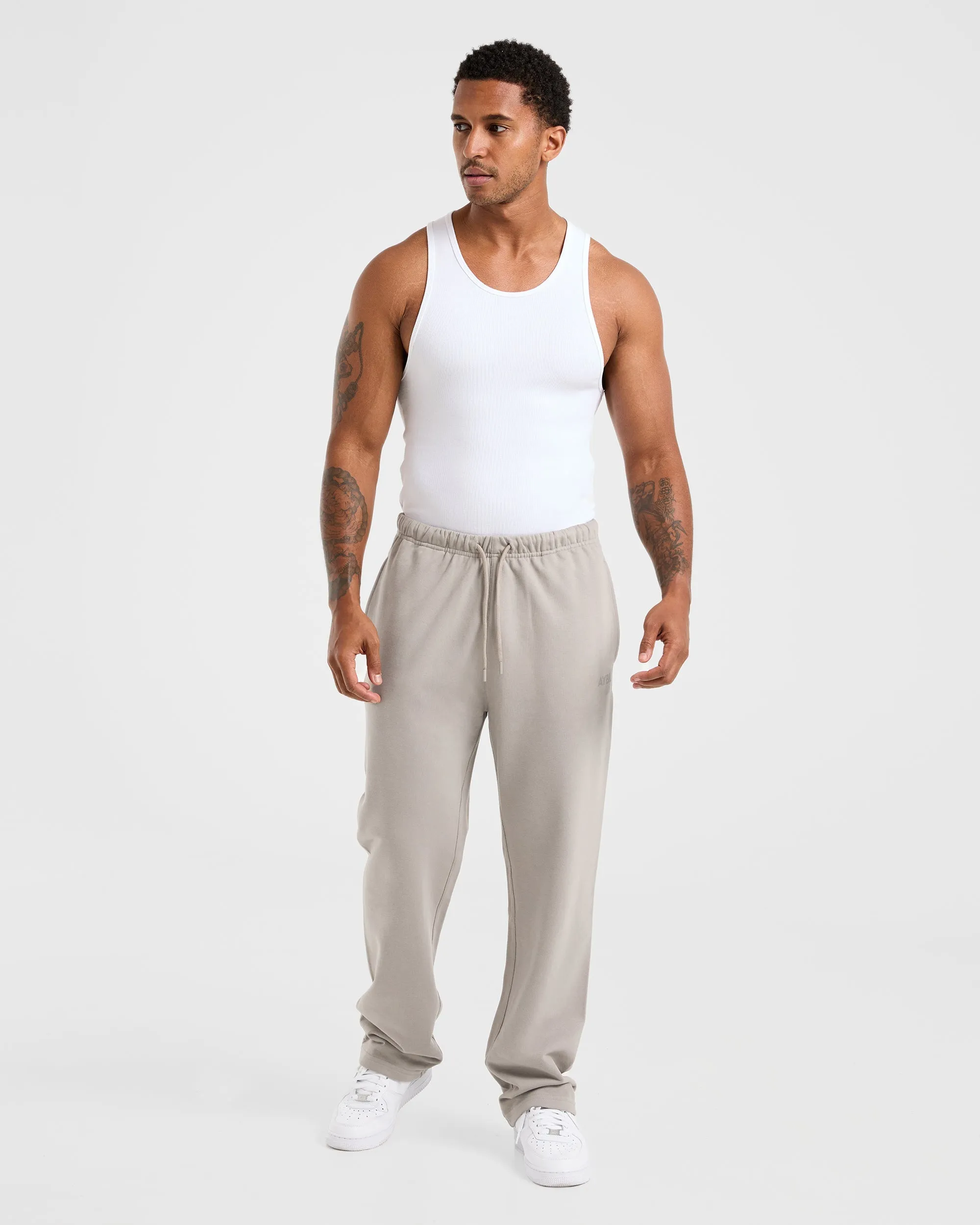 Lightweight Construction Easy Care Fabric Finish Craft Oversized Straight Leg Joggers - Fog