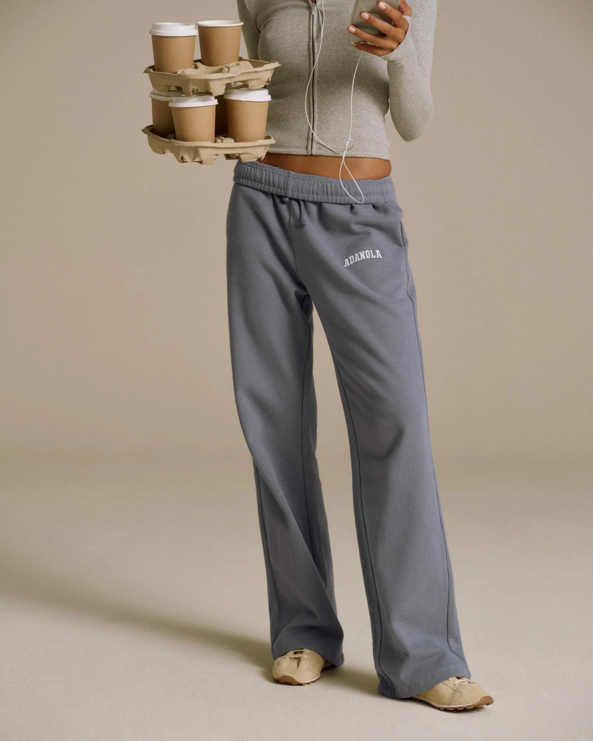 Varsity Loose Fit Straight Leg Sweatpants - Slate Blue Soft Brush Lining QuickReleaseFastenings