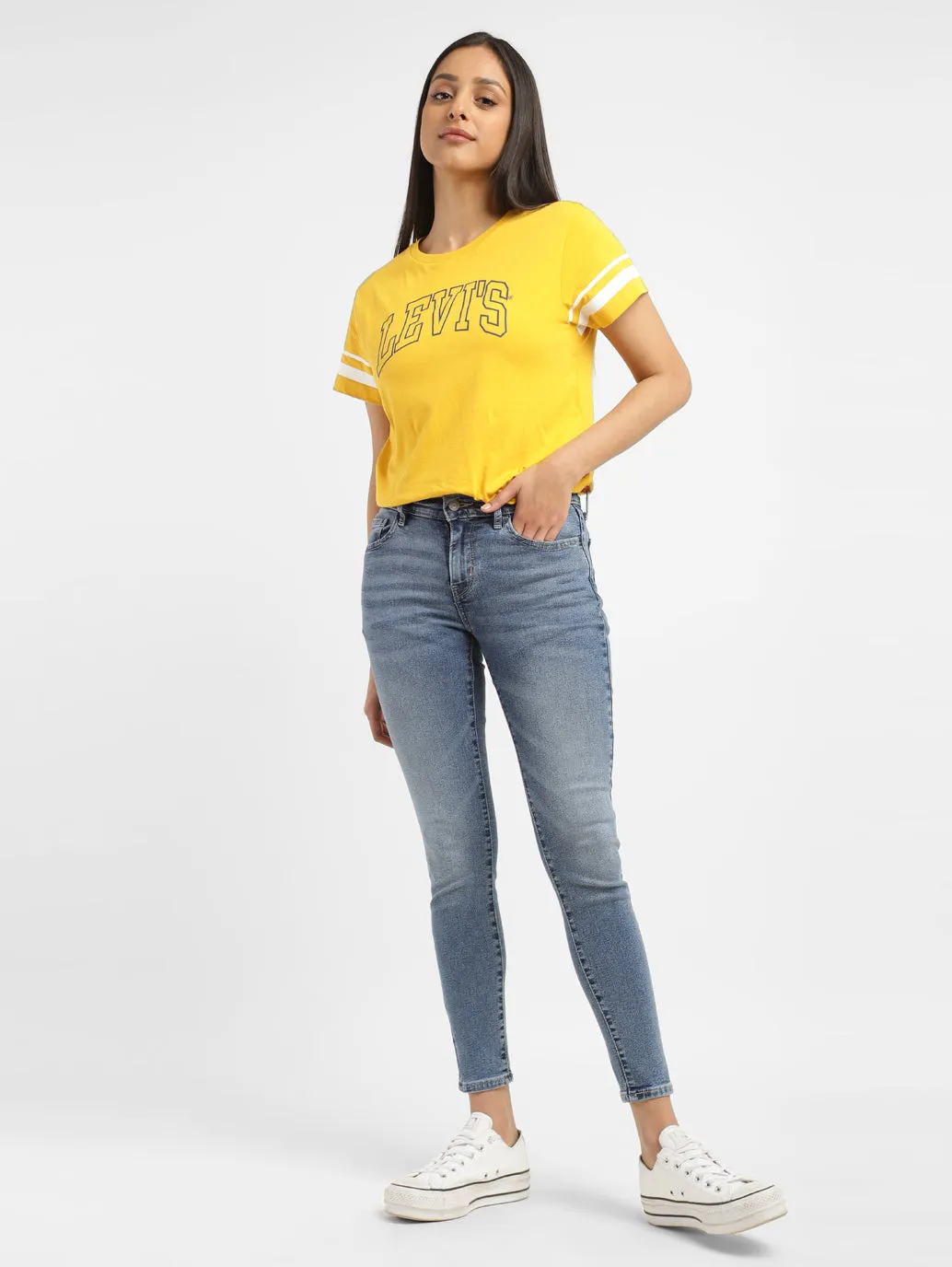 Women's 710 Blue Skinny Fit Mid Rise Jeans Style Daily Function Fit