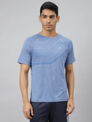 RollUp Sleeves TaglessDesign Alcis Men Blue Heather Anti-Static Slim-Fit Round Neck Distance Running T-Shirt