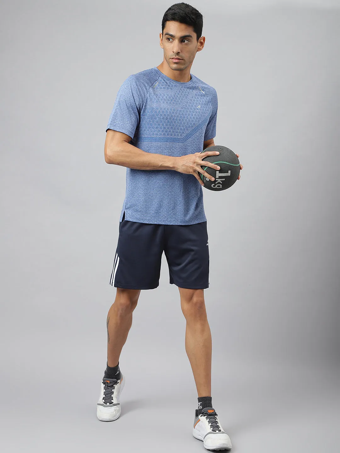 QuickRelease Fasteners Alcis Men Blue Heather Anti-Static Slim-Fit Round Neck Distance Running T-Shirt