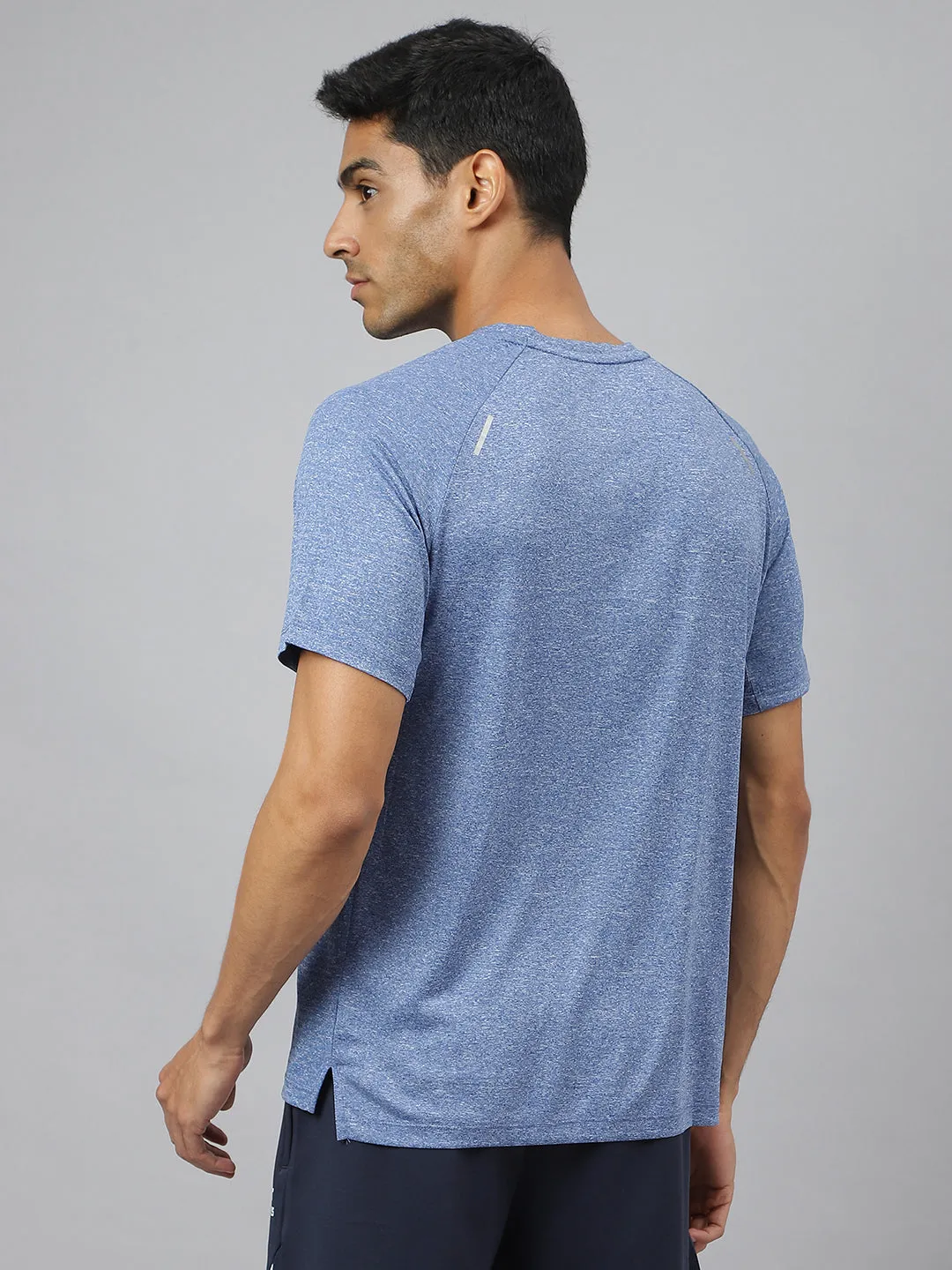 Alcis Men Blue Heather Anti-Static Slim-Fit Round Neck Distance Running T-Shirt Street Edge CompactKnit