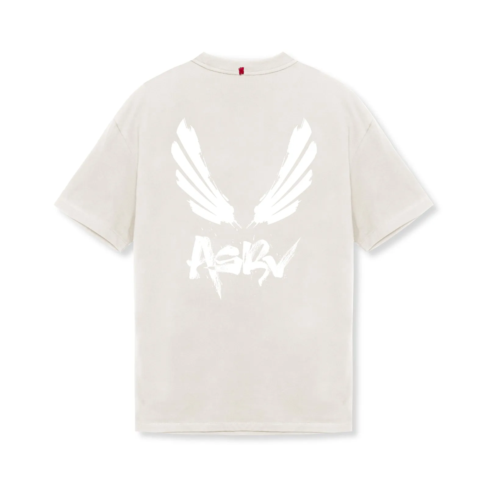 0797. Tech Essential? Relaxed Tee - Stone/White "Brush Wings/ASRV" Durable Stitching