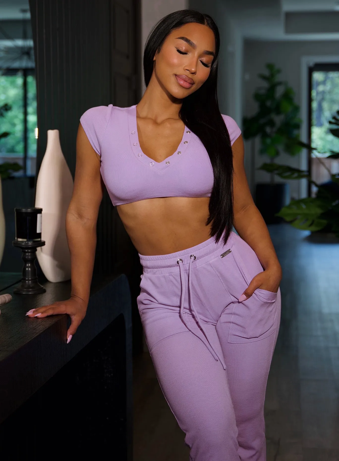 Quick-Dry Material Snap Rib Joggers
