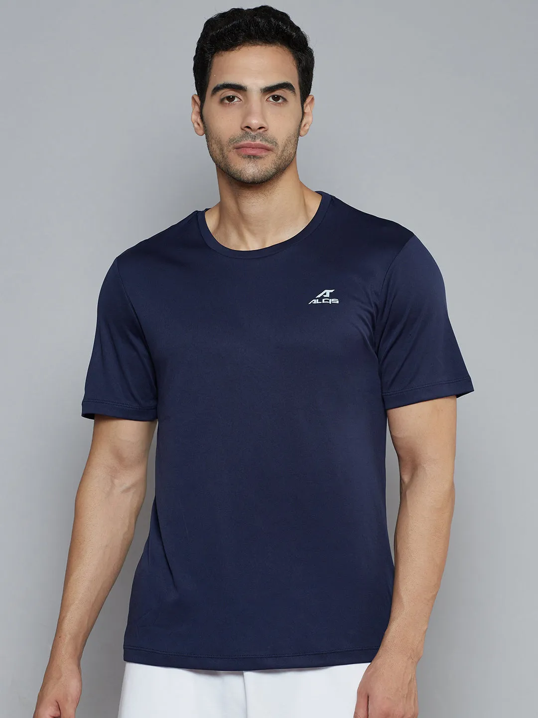 Alcis Men Navy Blue Solid Slim Fit Wonder T-shirt Functional Fit Tight Core