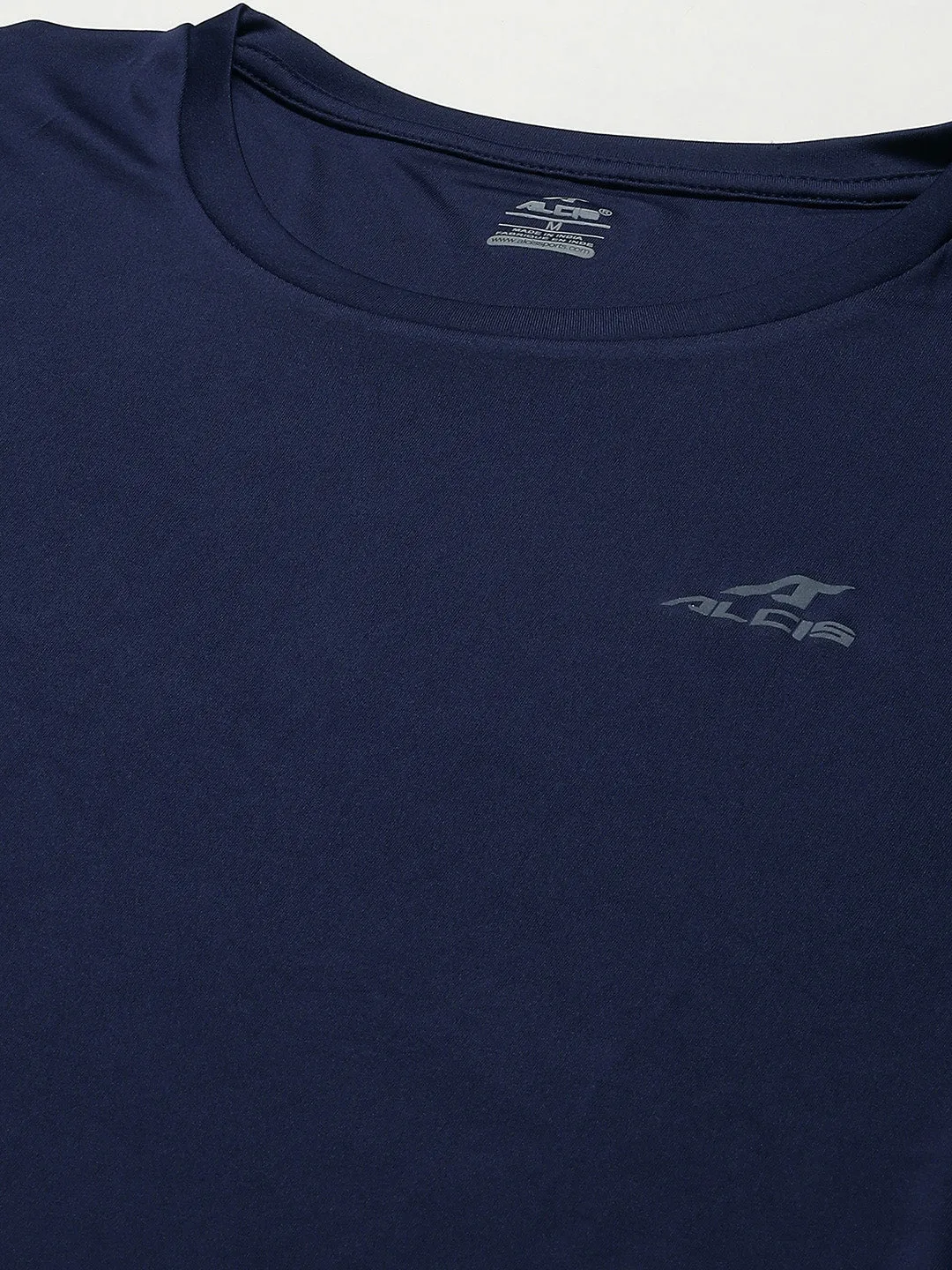Raw Linen SheerLayeredPanels Alcis Men Navy Blue Solid Slim Fit Wonder T-shirt