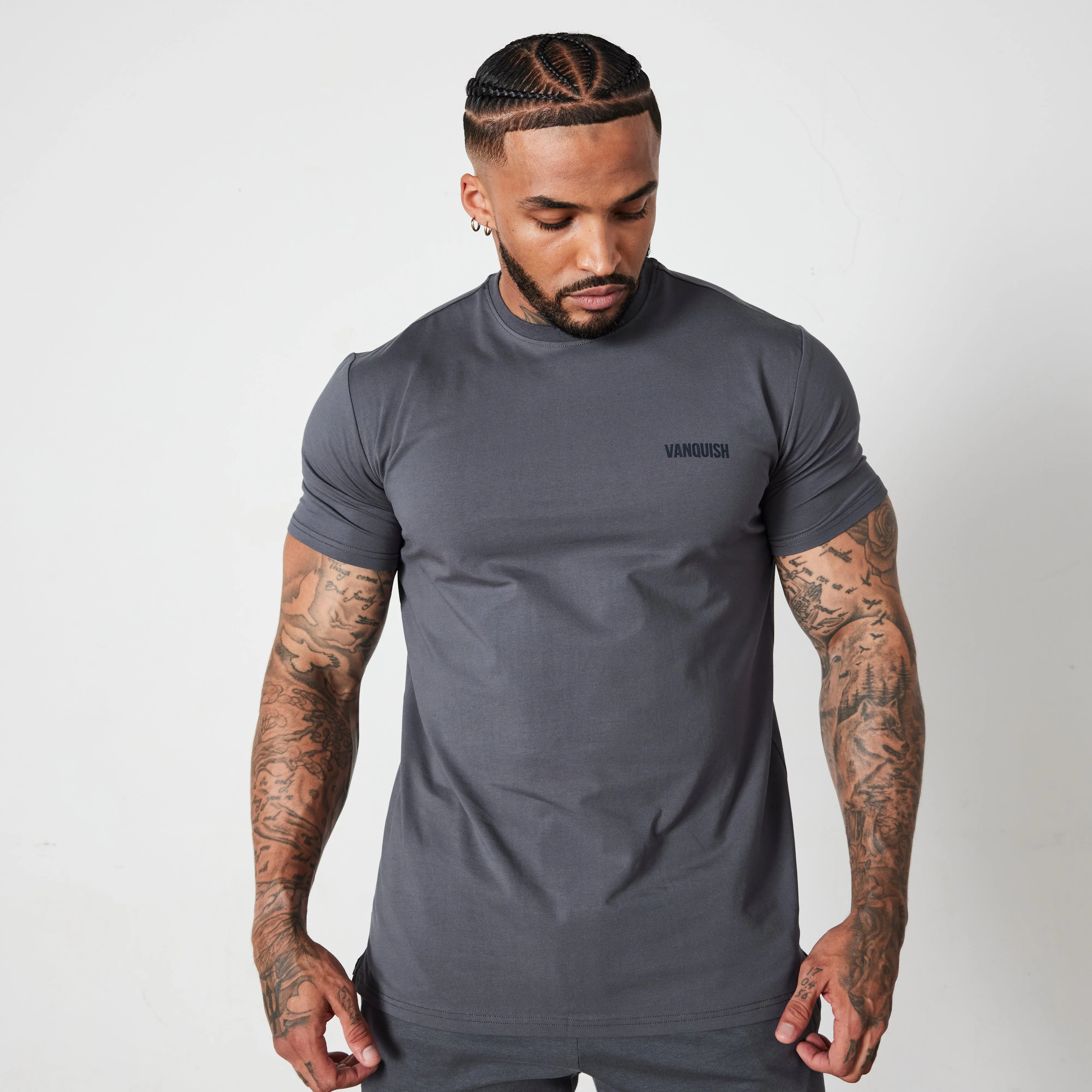 Camping attire Vanquish Essential Denim Blue Slim Fit Short Sleeve T Shirt