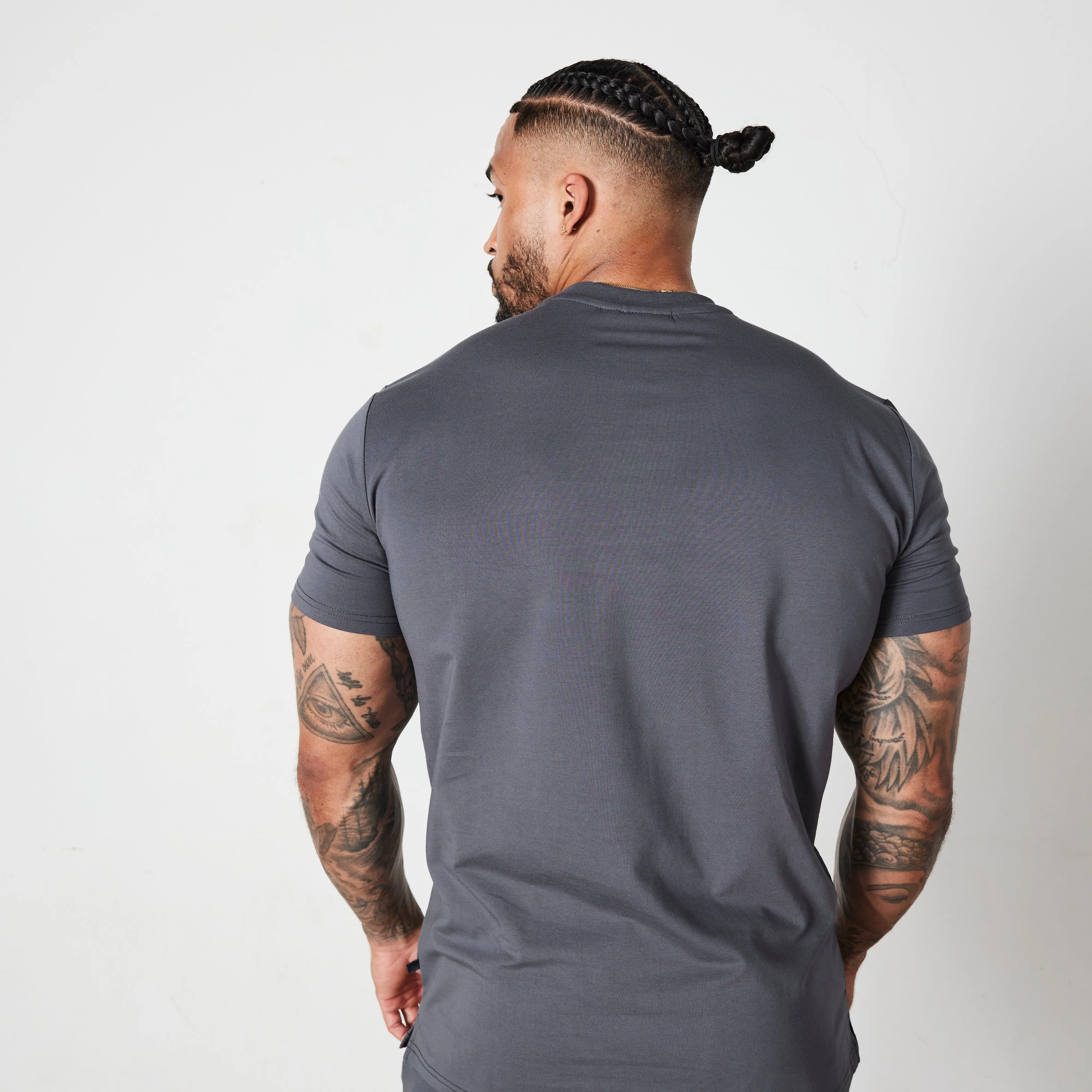 Vanquish Essential Denim Blue Slim Fit Short Sleeve T Shirt Fun and Playful Stretch Jersey Knit