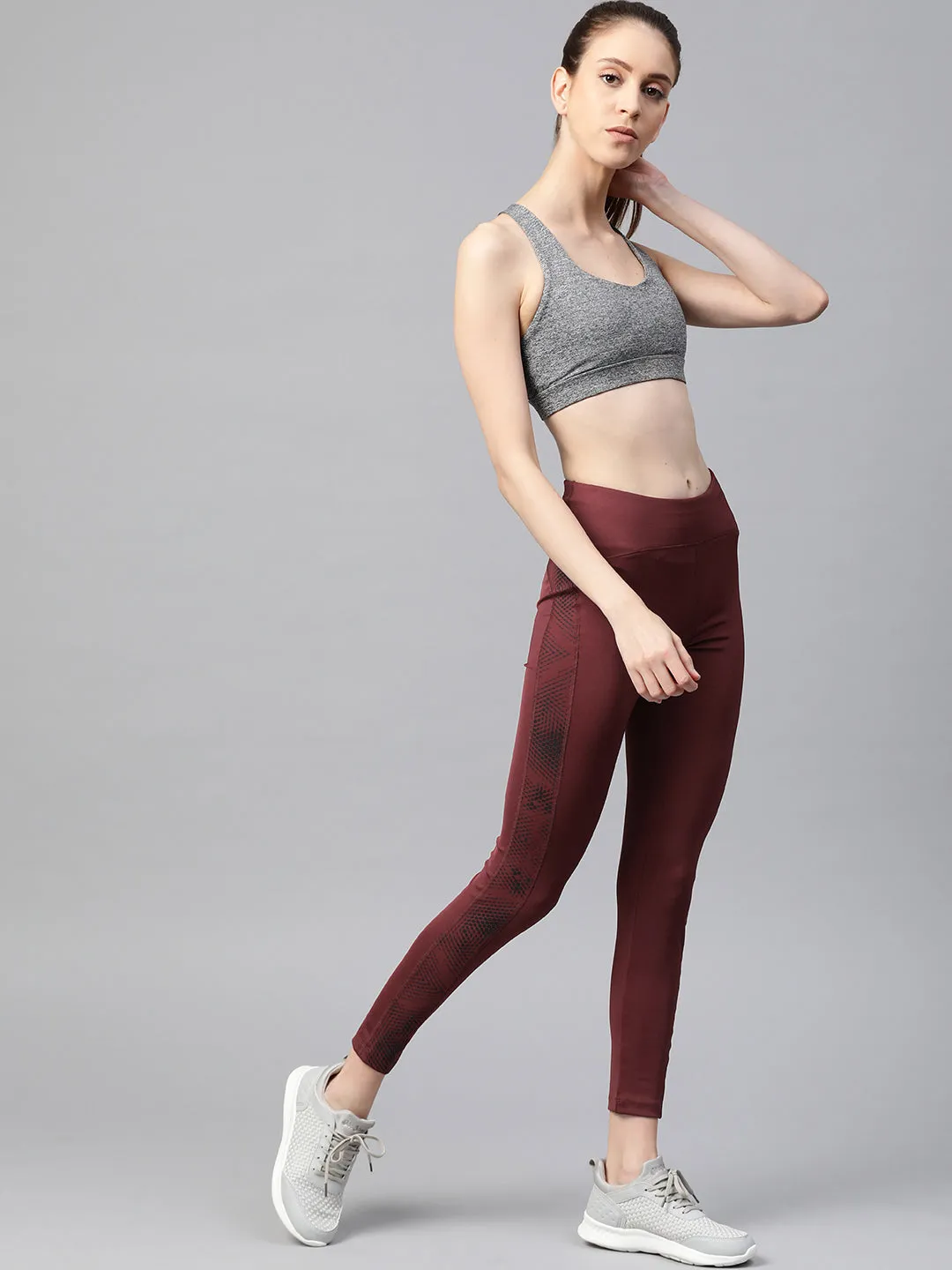 Alcis Women Maroon Solid Cropped Tights Outdoor Lover Eco Friendly