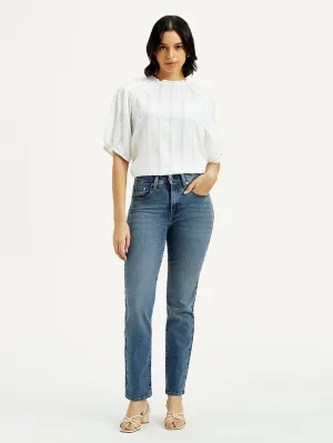 Women's 724 Med Indigo Straight Fit High Rise Jeans Plain style