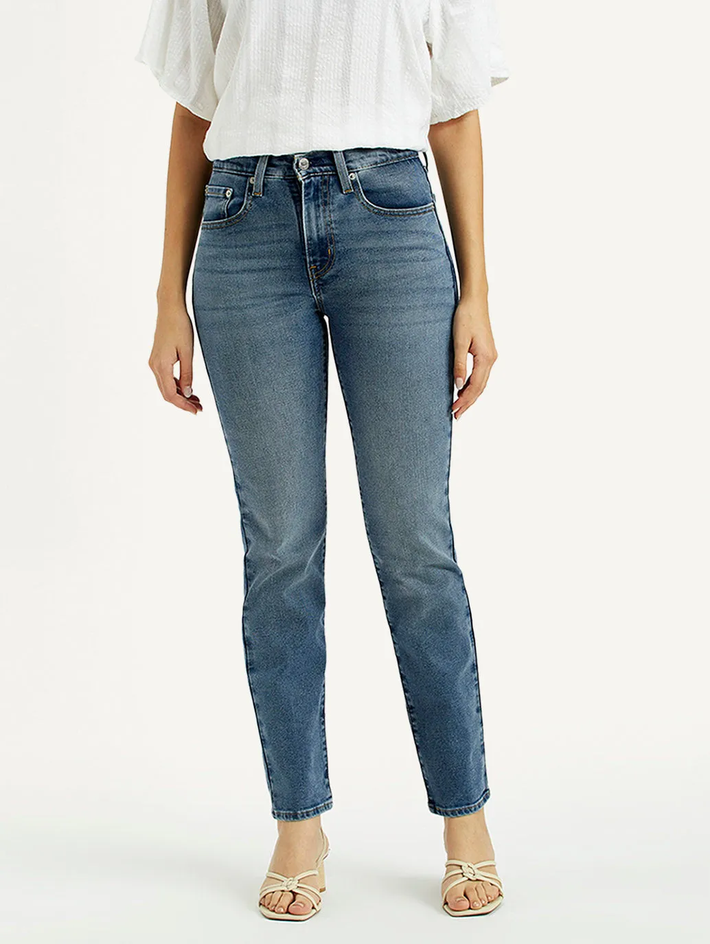 Women's 724 Med Indigo Straight Fit High Rise Jeans Minimalist Elegant