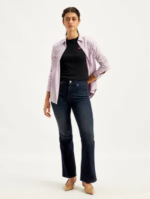 Women's 725 Navy Blue Flared Fit High Rise Jeans Smart Casual Athlete Fit Low Effort