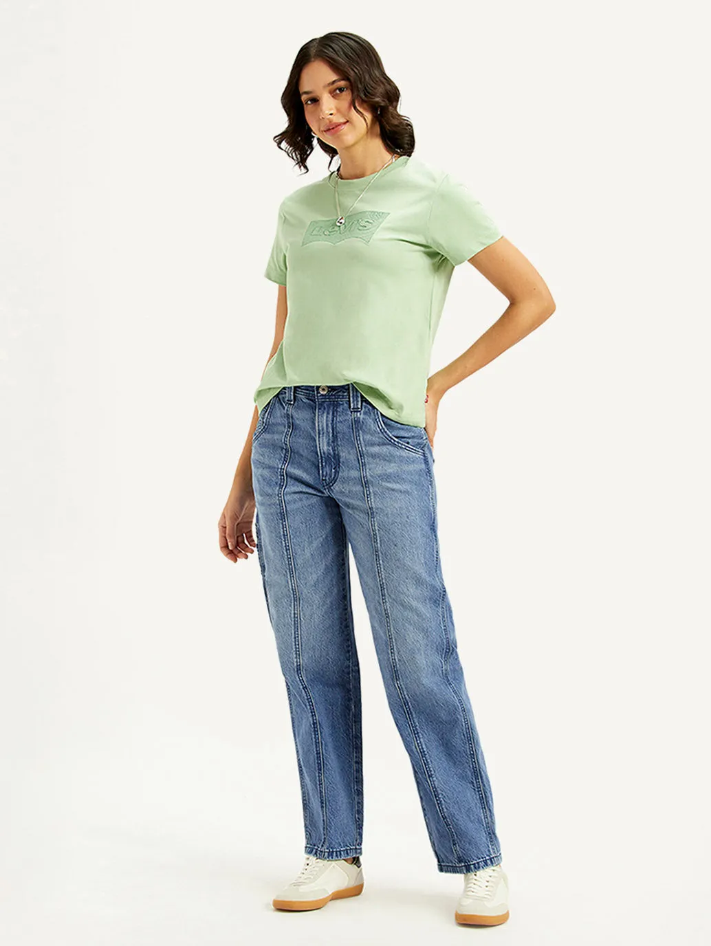 High Quality Classic Wear Earthy Women's Blue Baggy Fit Mid Rise Carpenter Jeans