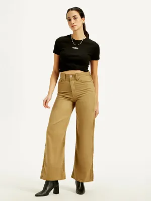 Multi Pocket Utility Core Layer Women's Khaki Ribcage Bell Bottom Wide Leg Fit High Rise Jeans