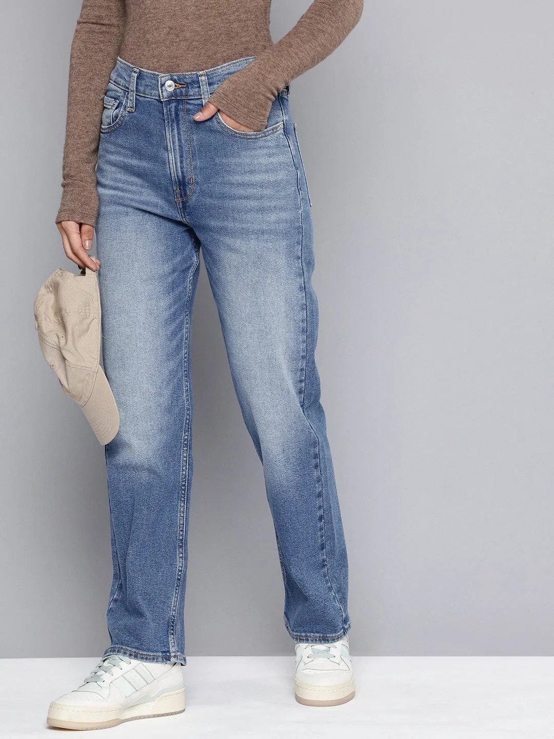 One For All Zero Waste Pattern Design Women's Blue Ribcage Straight Fit High Rise Jeans