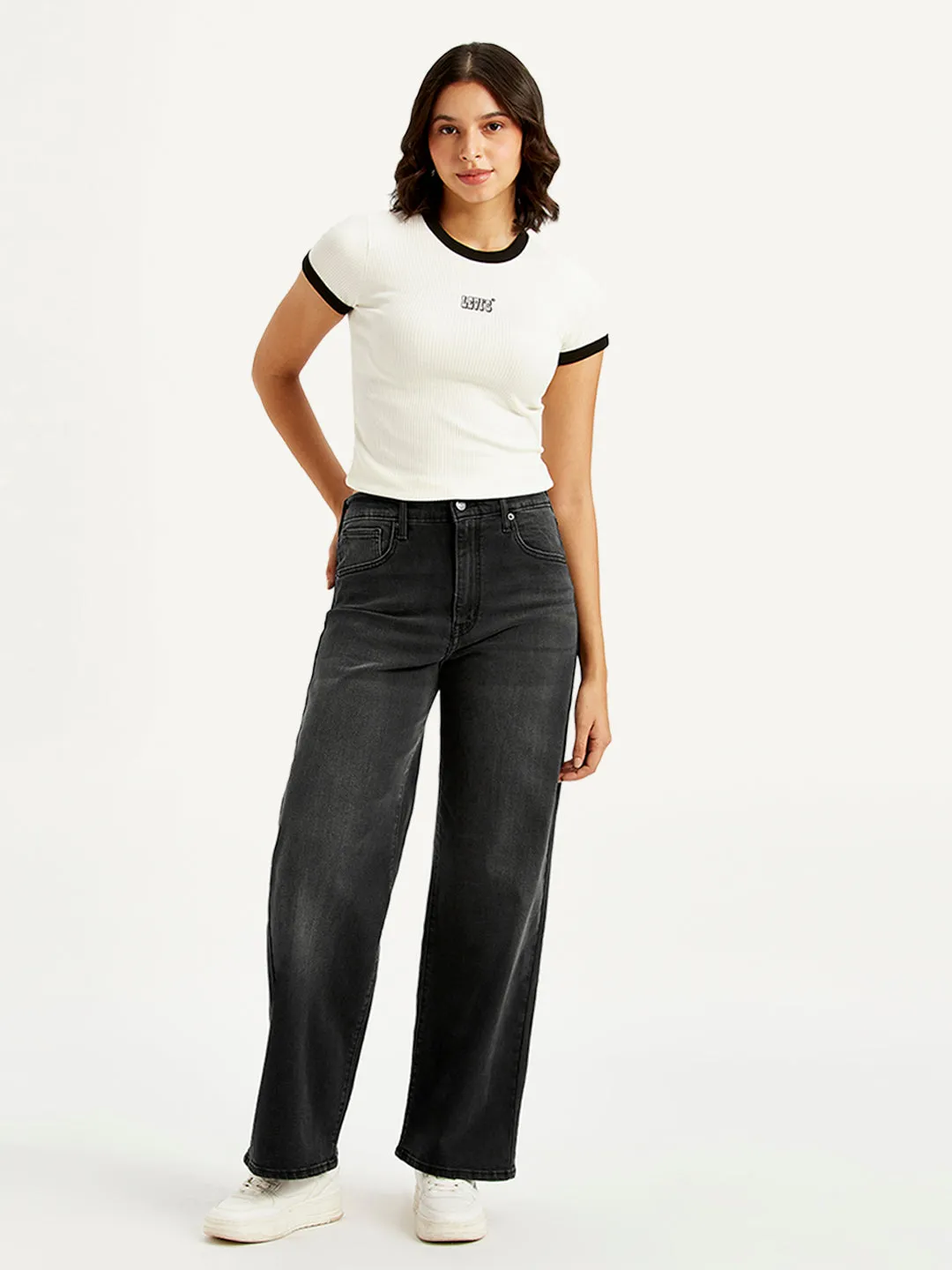 Active Days Plain style Women's Charcoal Grey Mile High Wide Leg Fit High Rise Jeans