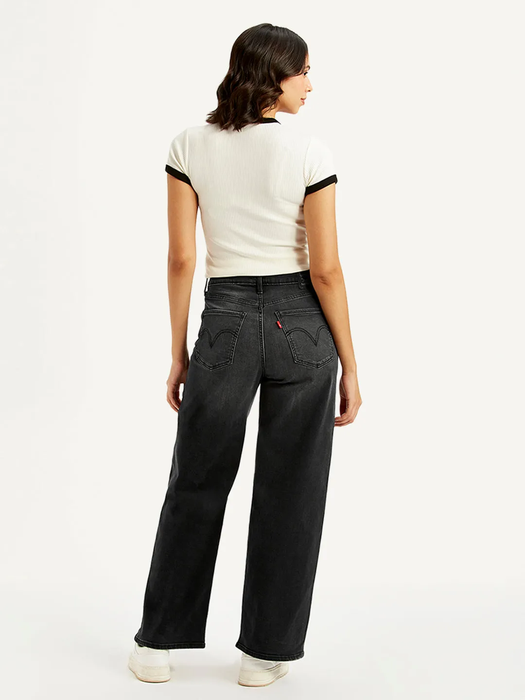 Elegant Formal Stylish Casual Evening Stroll Women's Charcoal Grey Mile High Wide Leg Fit High Rise Jeans