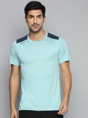 Morning Walk LayeredNeckline ALCIS Men Turquoise Blue Typography Printed Slim Fit Running T-shirt