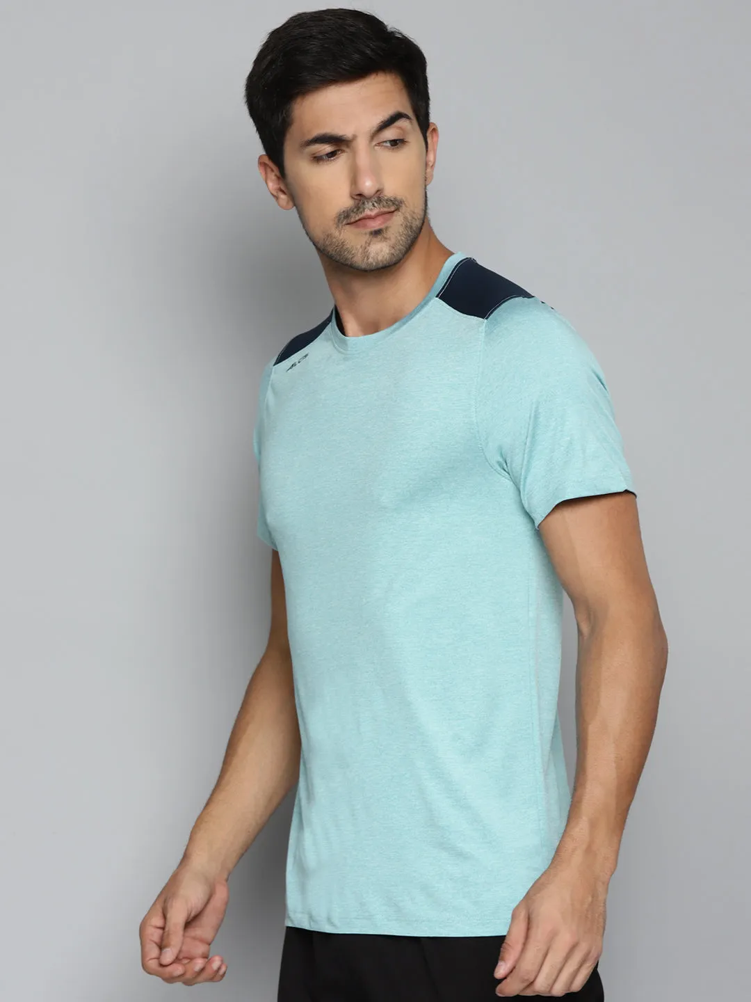 ALCIS Men Turquoise Blue Typography Printed Slim Fit Running T-shirt Antibacterial Treatment Bio Glow