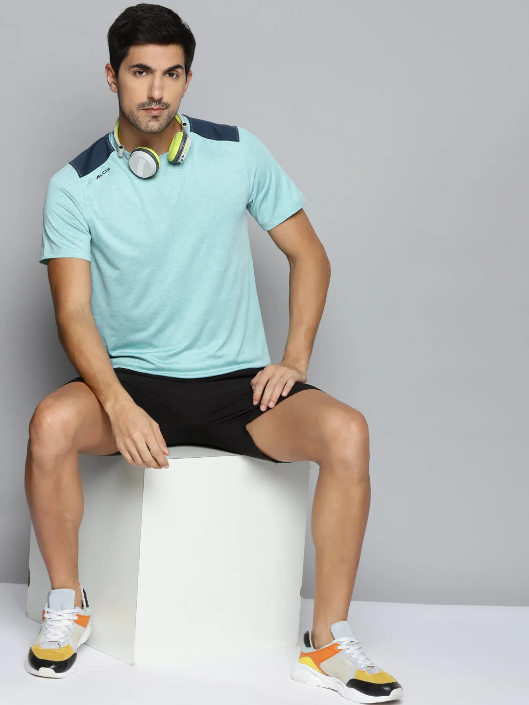 Summer Air Urban Flow ALCIS Men Turquoise Blue Typography Printed Slim Fit Running T-shirt