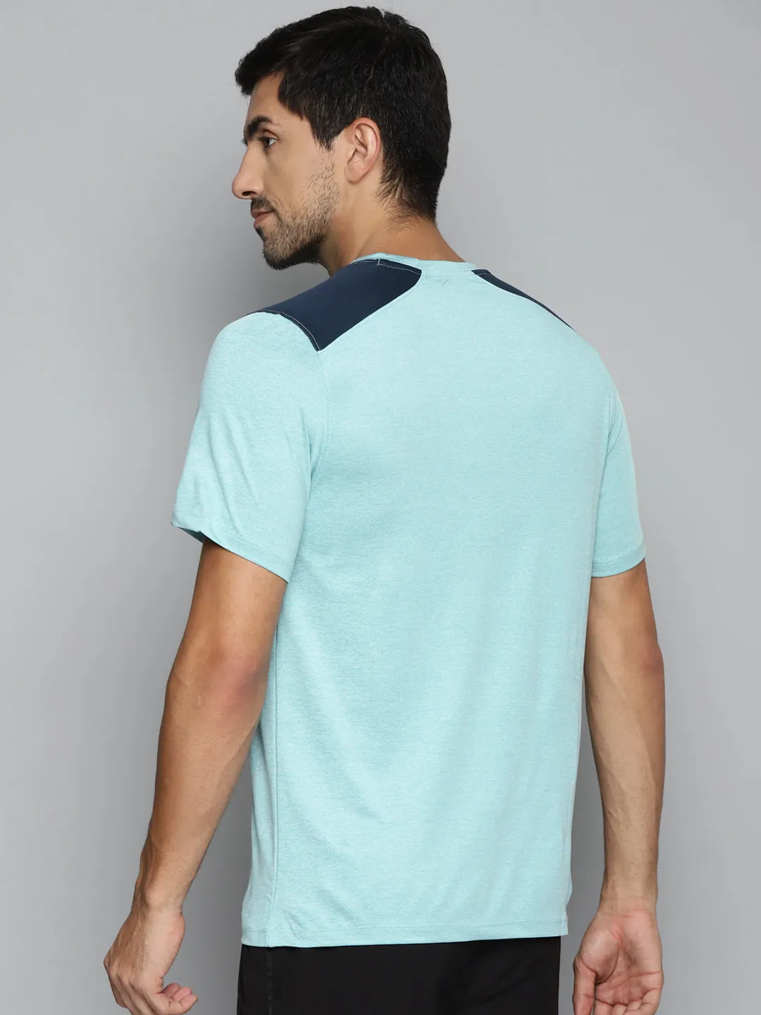 ALCIS Men Turquoise Blue Typography Printed Slim Fit Running T-shirt Fresh Ease ZeroWasteProduction