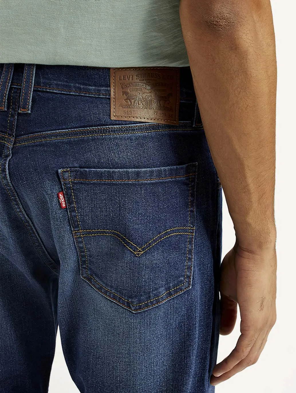 Men's 513 Dark Indigo Slim Straight Fit Mid Rise Jeans Moisture Wicking Inner Layer
