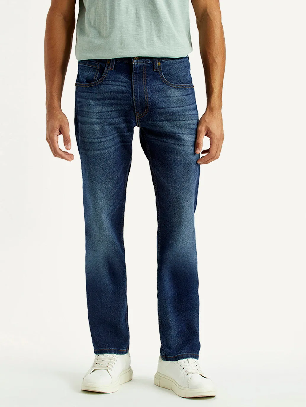 Layered Knee Panels Holiday Vibes Stretch Men's 513 Dark Indigo Slim Straight Fit Mid Rise Jeans
