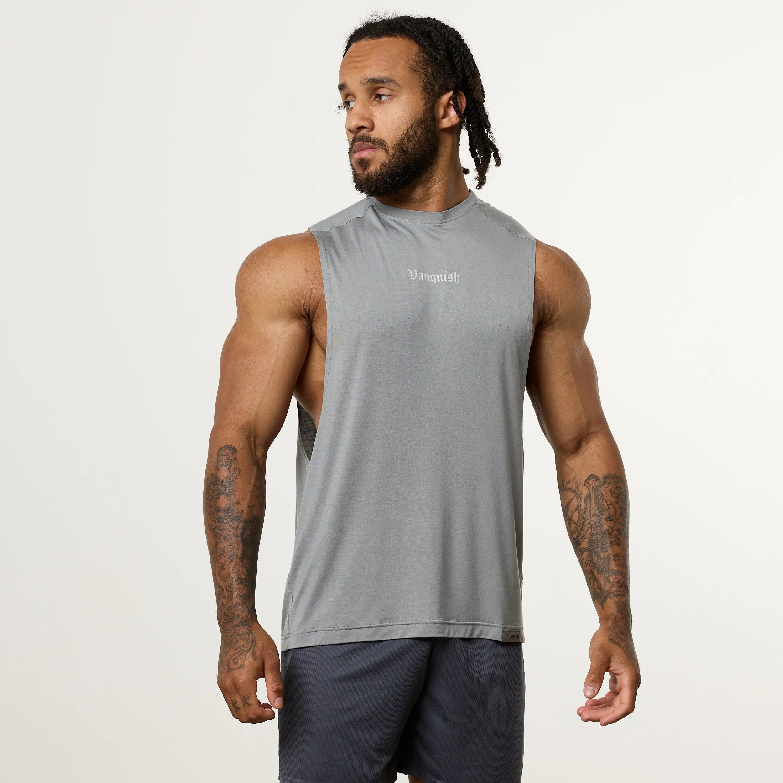 Anti Static Finish Microfiber Blend Vanquish Ultra Soft Steel Grey Oversized Sleeveless T Shirt