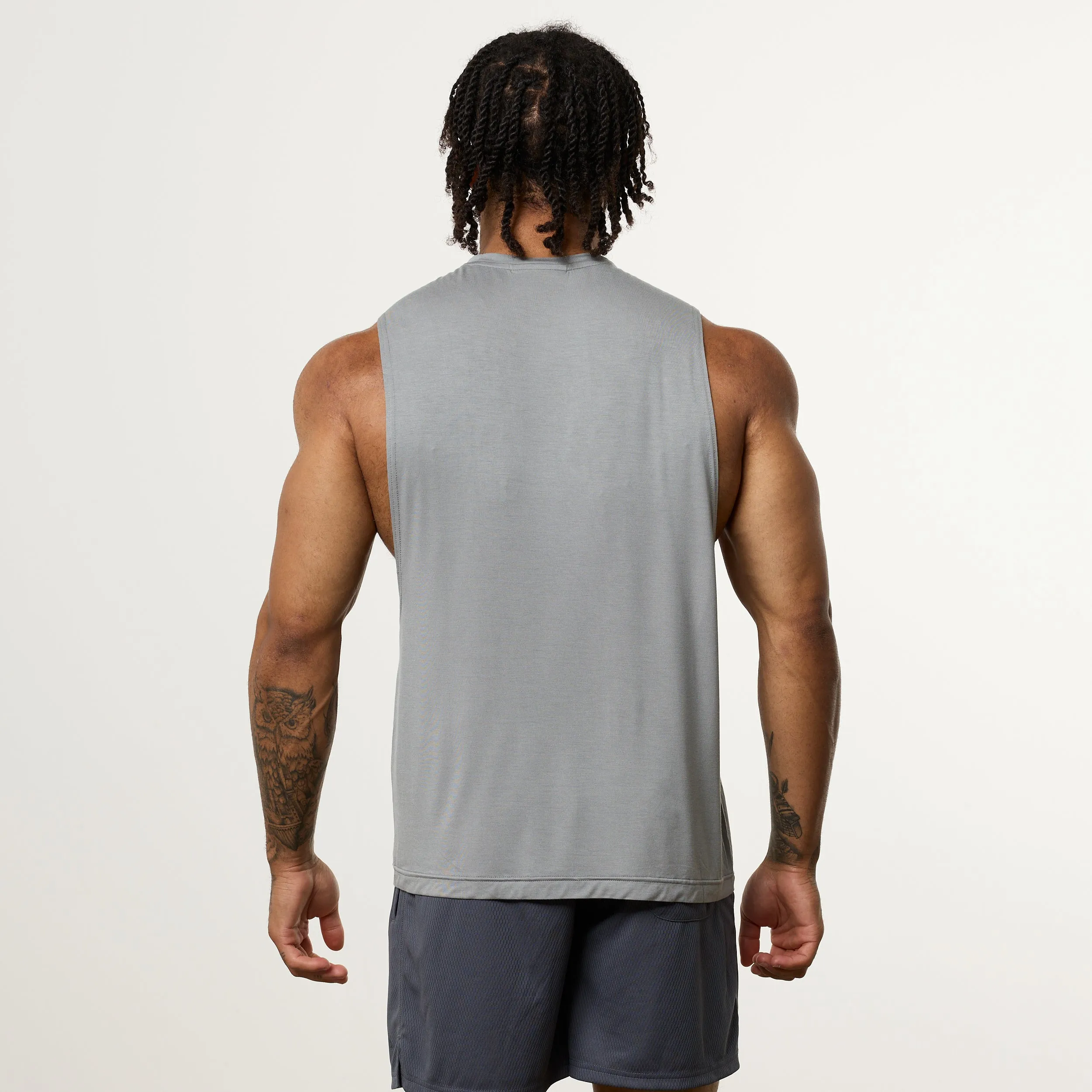 Vanquish Ultra Soft Steel Grey Oversized Sleeveless T Shirt Floral Print loose fitting